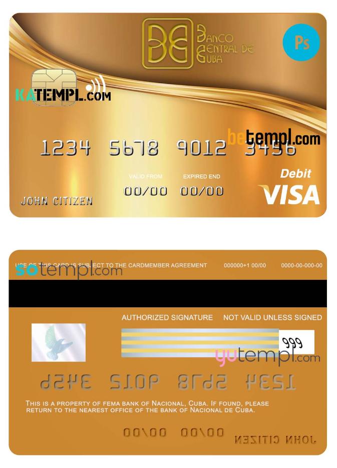 Cuba Nacional bank visa credit card template in PSD format, fully editable